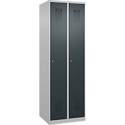 C+P Evolo Plus garderobekast, 2 vakken, rechts scharnierend, cilinderslot, soft-close, B 600 x D 500 x H 1850 mm, blank aluminium/antracietgrijs