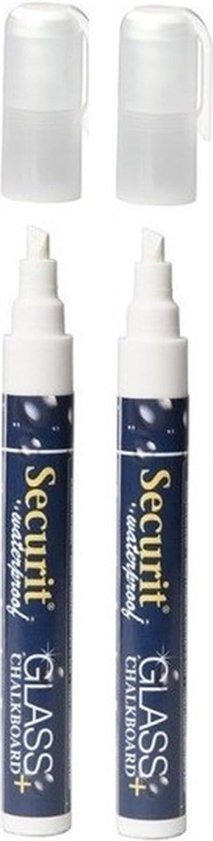 Securit Krijtstift - 4x stuks - wit - platte punt - 4-6 mm - krijt - voor glas en krijtbord - chalkmarker - krijtmarker