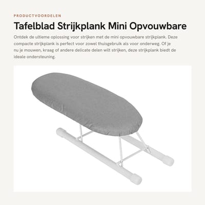 Dailygoods- Strijkplank Mini - Opvouwbaar - Antislip - Wasbare Hoes - Draagbaar - Stabiele Ondersteuning - Strijktafel