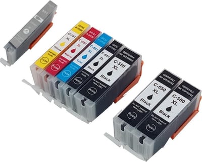 KATRIZ® huismerk inkt Canon PGI550XL/CLI551XL (Met 551XL grijs) | voor Canon Pixma IP 8750/Pixma MG6300/Pixma MG6350/Pixma MG7150/Pixma MG 7550 | (8 stuks)