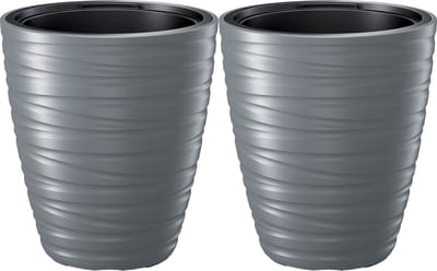 Prosperplast Plantenpot/bloempot Amazing - 2x - buiten/binnen - kunststof - steengrijs - D30 x H33 cm - met binnenpot