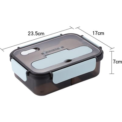 1500ML Drie Compartimenten Lunchbox met Bijpassende Vork en Lepel Volwassene Student Bento Box Voedselopbergcontainer Snackbox 3&1500ml&1 gray