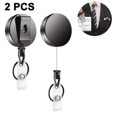 carmdering - 2x Robuuste Uittrekbare Sleutelhanger Met Koord - Met XL Sleutelring En Badgehouder - Classic XL - 70 cm Stalen Koord - Veilige Sleutelhanger - Stevige ID-Haspel Voor Werk En Evenementen