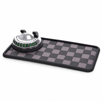 Telefoonhouder voor autodashboard met antislipmat en parkeernummerweergave, bruin met zilverkleurige houder