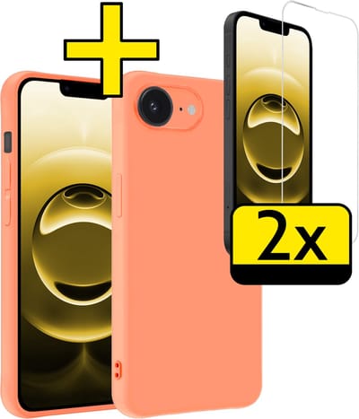 Hoesje - Met 2x Screenprotector - Geschikt voor Apple iPhone 16e - Sterk & Shockproof - Back Cover - Siliconen Case - Telefoon Hoes - Telefoonhoesjes - Perzik