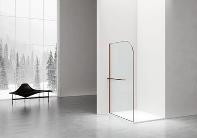 Aloni CURVY Inloopdouche met Handdoekhouder – Gebogen – 8 mm Veiligheidsglas – 120x200 cm – Geborsteld Koper – Antikalk – Helder Glas