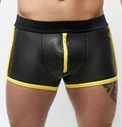 Mister b neoprene pouch shorts zwart met gele bies xs