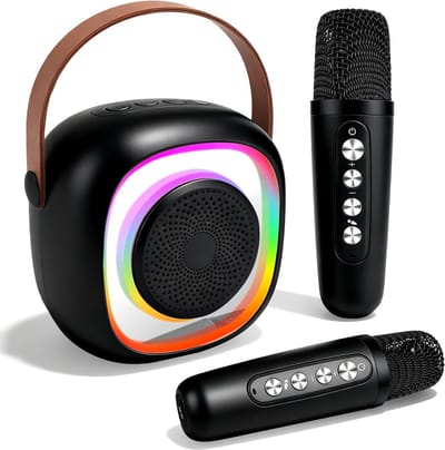 Draagbare Karaoke Machine met 2 Draadloze Microfoons en LED Verlichting
