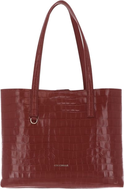 COCCINELLE Leren Schoudertas Matinee Croco Shiny Soft Shoulder Bag Cinnamon Bruine