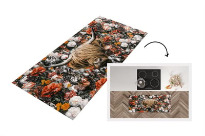 Keukenloper - Loper keuken - Schotse hooglander - Bloemen - Regenboog - 120x50 cm - Keukenloper vinyl