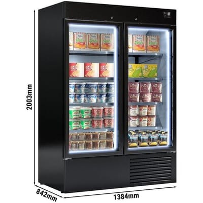 GGM Gastro Wandtiefkühlregal - 1384mm - bis -18 °C - mit doppelt verglasten Türen - 4 Ablagen Zwart