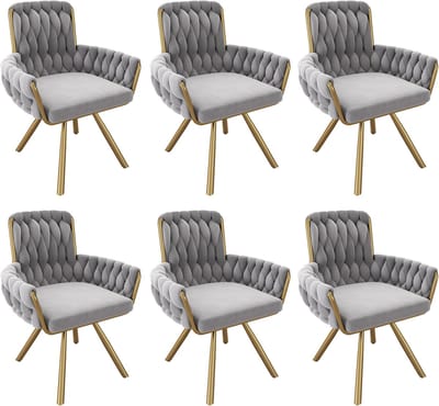Fluwelen eetkamerstoel - set van 2 - fauteuil - enkele luxe woon- en slaapkamer draaistoel - lounge draaistoel - grijs