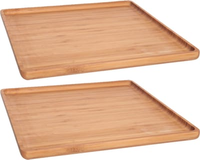 Serveerplank met opstaande rand - Set van 2x stuks - bamboe hout - 26 x 26 cm