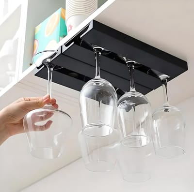 BlueTime® Wijnglazenhouder Hangend - 2x3 Rijen Ophangrek voor 6 Wijnglazen - 25×11cm Wijnglas Houder - Wijn Rek Muur - Glazen, Flessen & Bar Accessoires - Zwart