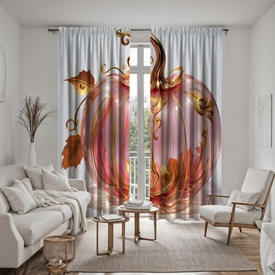 2 stuks HD licht luxe kristal pompoen decoratief gordijn Roze digitaal bedrukt gordijn Woondecoratie stijl decoratie woonkamer W52H63inchW132H160cm gray