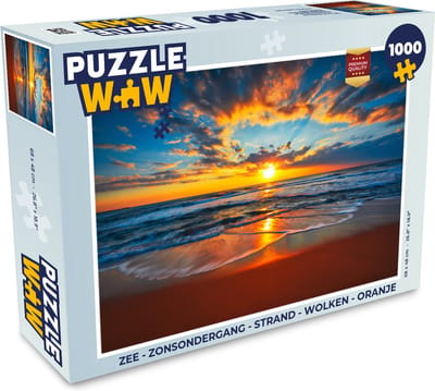 Puzzel Zee - Zonsondergang - Strand - Wolken - Oranje - Legpuzzel - Puzzel 1000 stukjes volwassenen