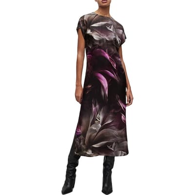 AllSaints Etta Margeaux Dress Rose Pink Maat: 6 | Midi Jurken Outlet | Dames | Roze