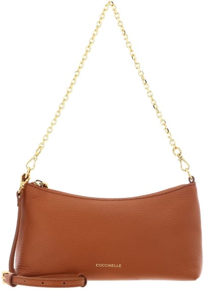 COCCINELLE Leren schoudertas Aura Mini Bag Grained Leather Crab Lichtbruin