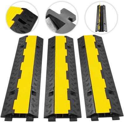 EMVAE kabelgoot oprit - kabelbrug - kabelbeschermer - 2 kanalen - 3 stuks - 101 x 24,5 x 5 cm - rubber en PVC - zwart/geel