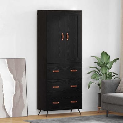 vidaXL Highboard Zwart Eiken 69,5 x 34 x 180 cm Bewerkt hout