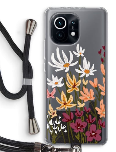 Case Company® - Hoesje met koord geschikt voor Xiaomi Mi 11 hoesje met Koord - Painted wildflowers - Telefoonhoesje met Zwart Koord - Bescherming aan alle Kanten en Over de Schermrand