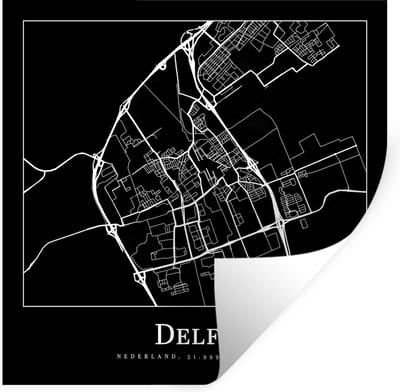 Muurstickers - Sticker Folie - Kaart - Delft - Plattegrond - Stadskaart - 100x100 cm - Plakfolie - Muurstickers Kinderkamer - Zelfklevend Behang XXL - Zelfklevend behangpapier - Stickerfolie