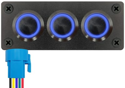 ProRide Metalen drukschakelaar 220V ON-OFF - Inbouwpaneel drievoudig - 22mm - IP67 - LED indicatie Blauw