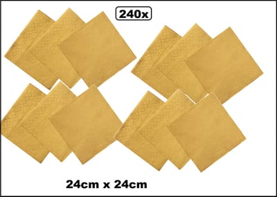 240x Servetten goud 24cm x 24cm - 3 laags - Cocktail servet diner eten knoeien restaurant BBQ thema feest verjaardag feest
