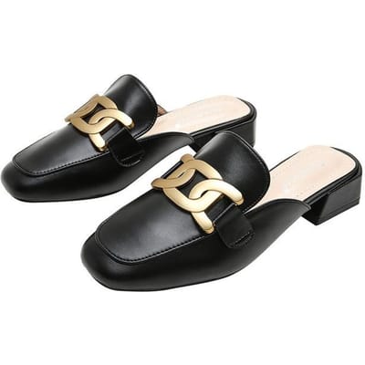 Grote Maten 33 -43 Dames Leren Slippers Sandalen Matel Decoratie Lage Hak Neuskap Instapper Zomer Vrije Tijd Luie Schoenen Dames Slides 40 zwart