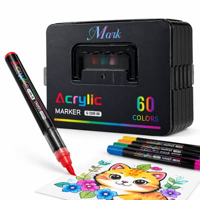 Acrylstiften - 60 kleuren - vloeibare inkt met zachte punt voor lagen en doodles - geschenkverpakking