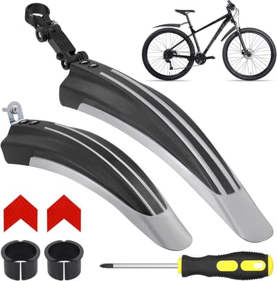 Universele fietsmodderbeschermers voor 24-29 inch fietsen, verstelbare voor- en achtervork met reflecterende stickers, zwart en grijs
