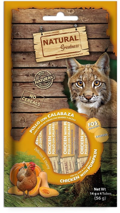 Kattensnack Natural Greatness - Romige Kip Pompoen - Hypoallergeen, 4x14gr