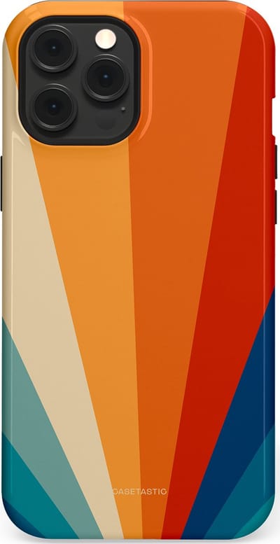 Casetastic hoesje geschikt voor Apple iPhone 12 Pro Max - MagSafe - Dubbellaagse bescherming - Retro straal - Fashion Case - Oranje Okergeel Petrol Rood