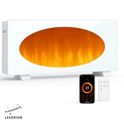Lexorion Aqua - Kachel - Elektrische Kachel - Glazen Convector Verwarming - Wandverwarming - 2000W - Vlam Hologram - Smart App - WiFi & Afstandsbediening - Timer - Instelbare Temperatuur - Hoogwaardige Materialen