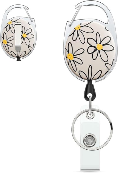 Floral Print Retractable Badge Reel met Sterke ABS Body en RVS Veer, 24 inch Nylon Touw en Carabiner voor Sleutelhanger en Badgehouder