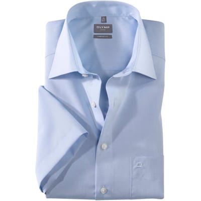 OLYMP Luxor comfort fit overhemd - korte mouw - popeline - bleu - Strijkvrij - Boordmaat: 49