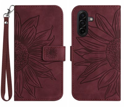 Coverup Hoesje - Geschikt voor Samsung Galaxy A57 Hoesje - Coverup Zonnebloem Book Case met Koord - Bordeaux