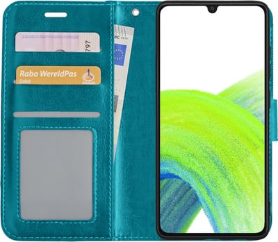 Hoesje - Met Pasjeshouder - Geschikt voor Samsung Galaxy A33 - Luxe Bookcase Portemonee - Flip Case - Kunstleer Book Case - Flipcase - Book Cover - Walletcase - Portemonneehoes - Turquoise