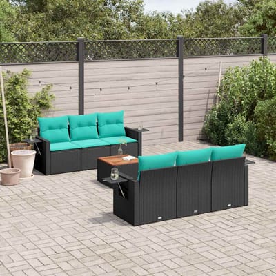 vidaXL - 7-delige - tuinbankset - met - kussens - van - zwart - polyrotan