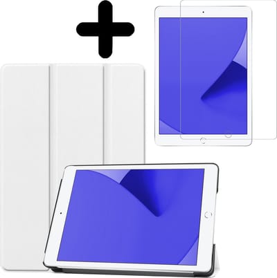 Hoes - Geschikt voor Apple iPad 8 (2020) - 10.2 inch - 8e Generatie - Met Screenprotector - Trifold Bookcase - Hard Cover - Hardcover Book Case - Tablet Hoesje - Wit