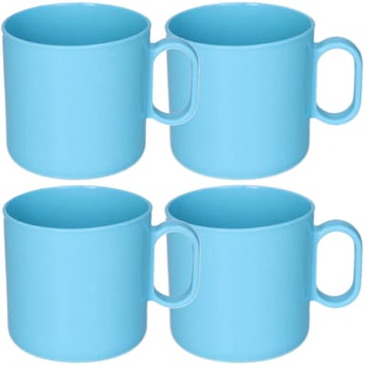 Plasticforte onbreekbare Drinkbekers - 4x - kunststof - 320 ml - blauw - kinderen - camping - mokken