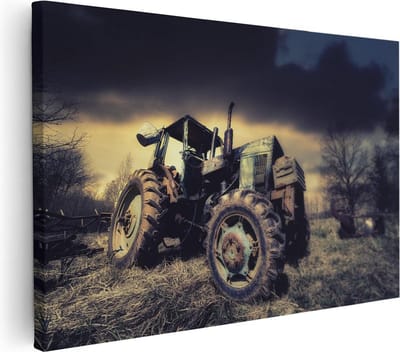 Artaza Canvas Schilderij Tractor - 30x20 cm - Klein - Wanddecoratie Natuur - Muurdecoratie Herfst - Kamer Accessoires
