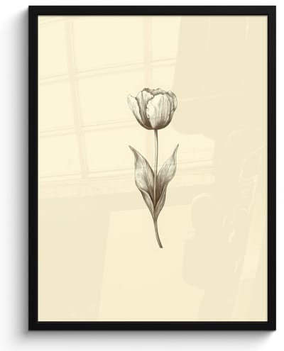 Poster in lijst - Fotolijst 50x70 cm - Posters - Illustratie - Tulp - Zwart - Posterlijst zwart - Decoratie - Wanddecoratie woonkamer - Muurdecoratie slaapkamer