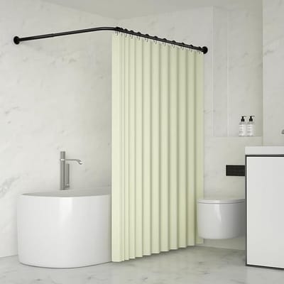 Famanu - L-vormige douchegordijnstang roestvrij staal 304, verstelbaar 70-100 × 70-100 cm, 18 ringen, zonder plafondsteun