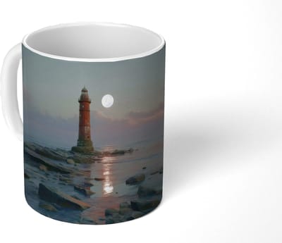 Mok - Koffiemok - Vuurtoren - Stenen - Water - Maan - Mokken - 350 ML - Beker - Koffiemokken - Theemok