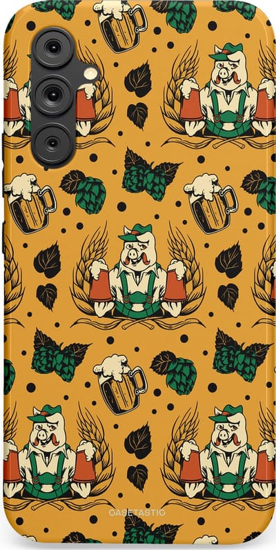 Casetastic hoesje geschikt voor Samsung Galaxy A34 (2023) 5G - Dubbellaagse bescherming - Oktoberpret - Fashion Case - Goud Taupe Donkergroen Donkergrijs