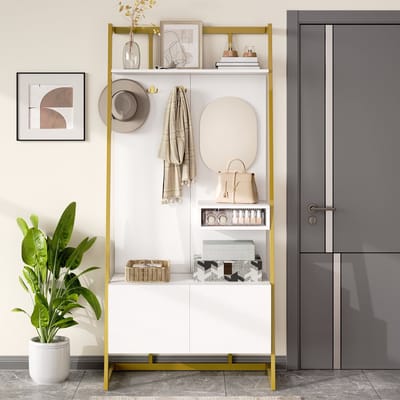 MODFU Kapstok 78x38.5x180.5 cm van MDF en metaal, met spiegel en haken