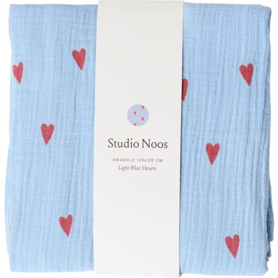 Studio Noos hydrofiele doek light blue hearts 120 x 120