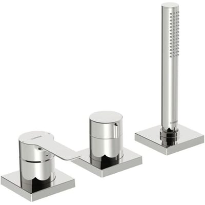 Hansaligna remote mounting set for bath shower, rosettes angular 06439493