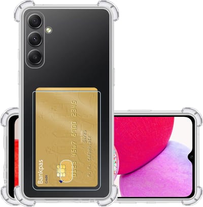 Hoesje - Geschikt voor Samsung Galaxy A14 - Met Pashouder en Kaarthouder - Telefoon Hoes Shockproof - Siliconen Case - Back Cover - Shock Proof - Pasjes Houder - Transparant